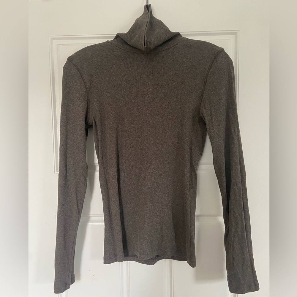 Everlane Ribbed Turtleneck in Heathered Mushroom/Brown